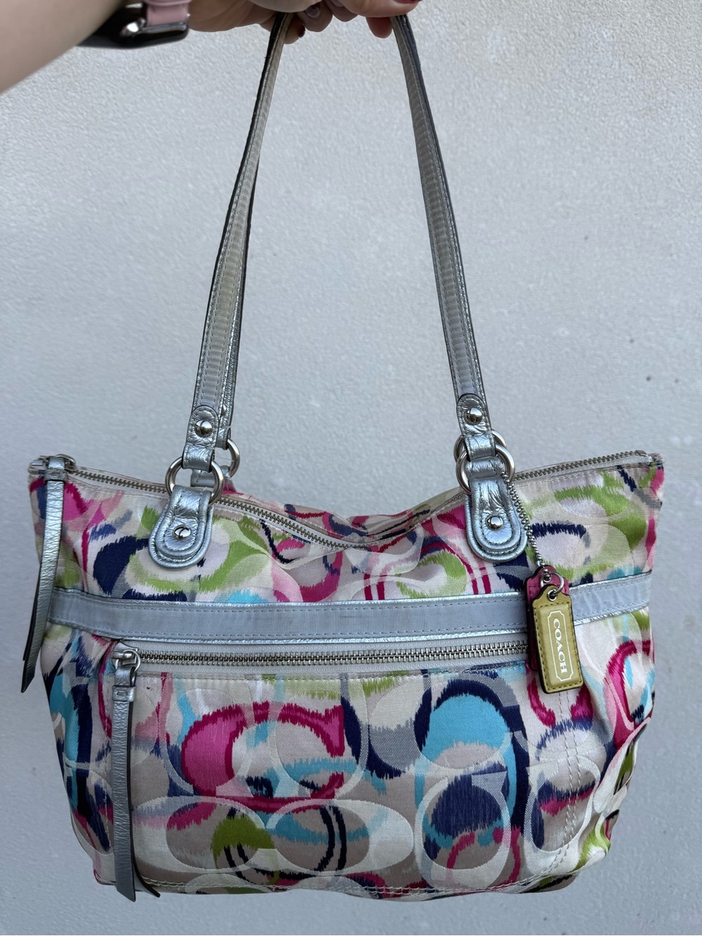 Coach Multicolor Canvas Shoulder Bag with Silver Trim